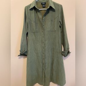 Allison Morgan Green Faux Suede Button-Up Shirt Dress